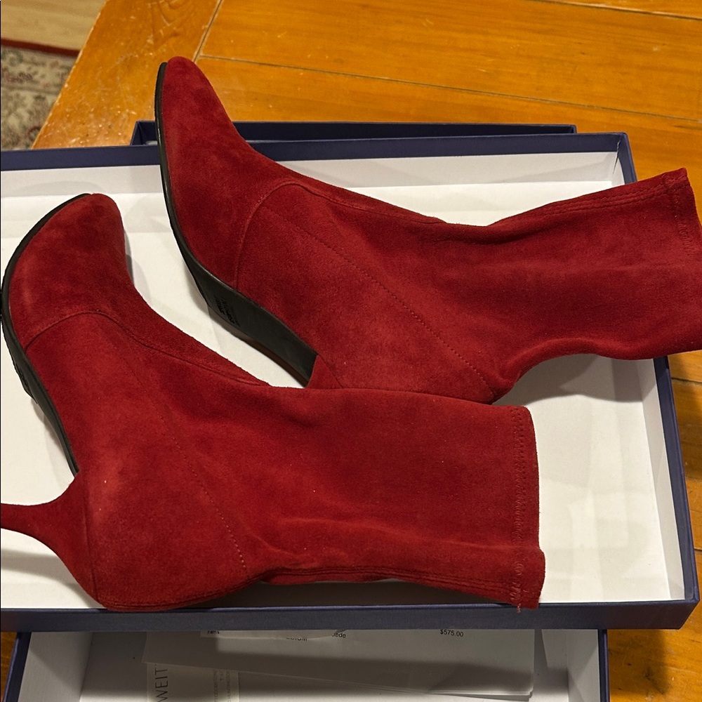 Stuart Weitzman Bold Red Suede Heeled Boots